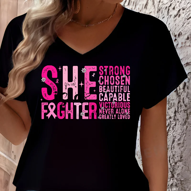 Women's T Shirt -  She Is Stronger, Cancer  - 6-16