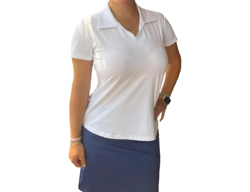 Short Sleeve V-Neck Polo In White