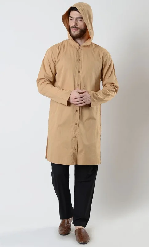 Yellow Men's Cotton Hooded Tunic