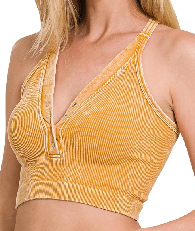 Washed Ribbed Cropped Button V-Neck Tank Top In Five Colors! In Yellow