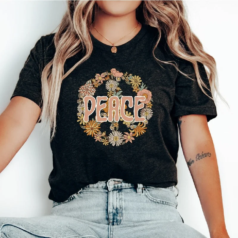 Peace Sign Shirt, Retro Shirt, Inspirational Shirt, Positive Quote Tee, Floral Peace Sign Tshirt, Hippie Shirt, Boho Shirt