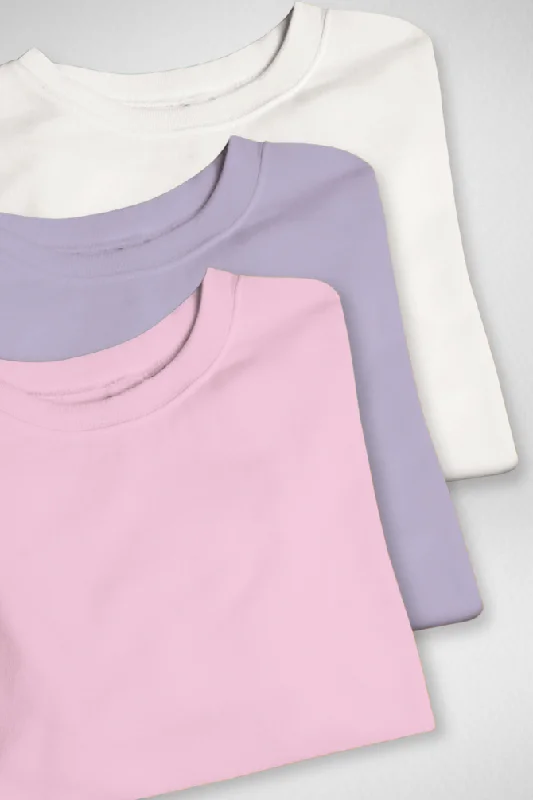 Pack Of 3 Oversized T-Shirts Lavender Light Pink and white for Women