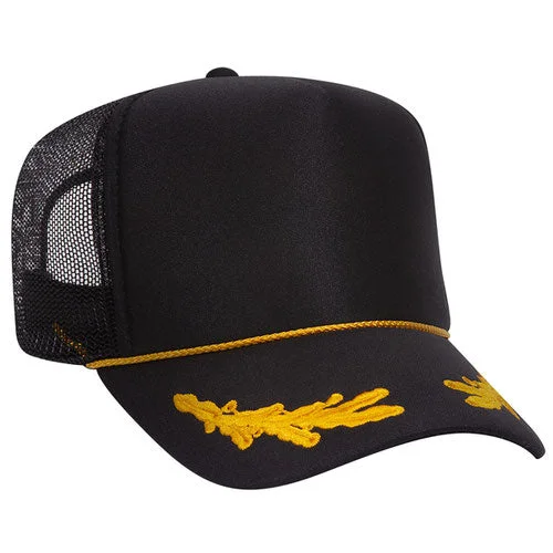 39-165 - 5 Panel High Crown Mesh Back Trucker Hat, Oak Leaves