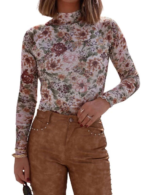 Mesh Floral Top In Cream