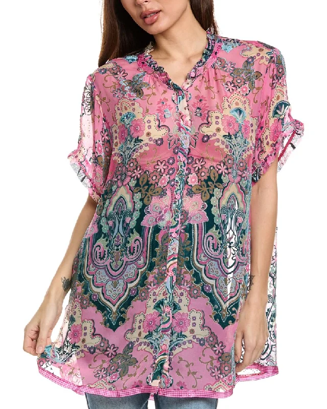 Johnny Was Plus Zoli Tape Hem Burnout Silk-Blend Tunic