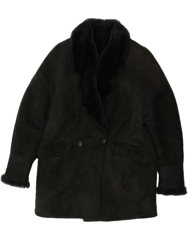 BELFE Womens Shearling Coat IT 46 Large Black Shearling