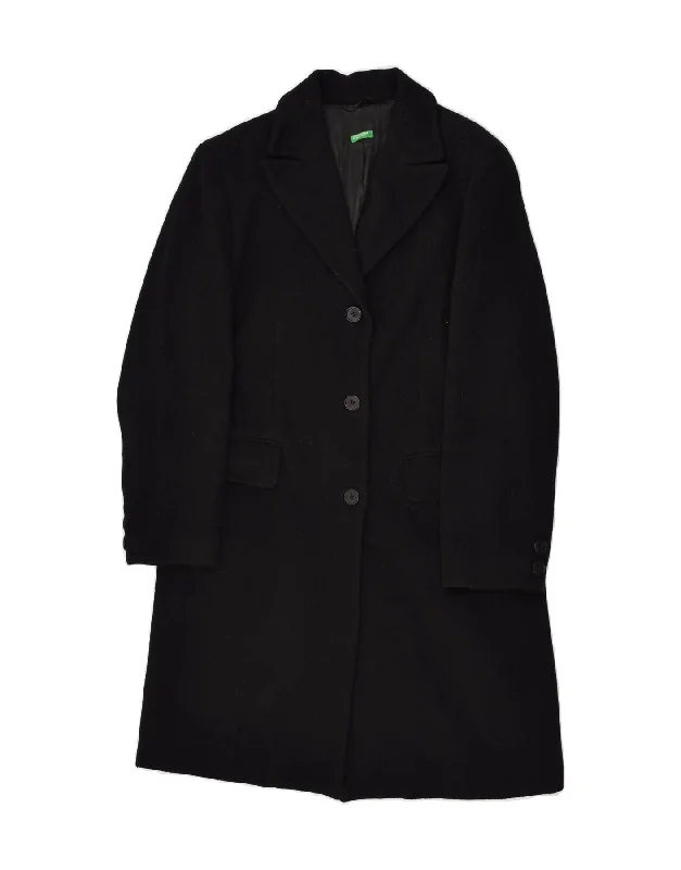 BENETTON Womens Chesterfield Coat UK 14 Medium Black