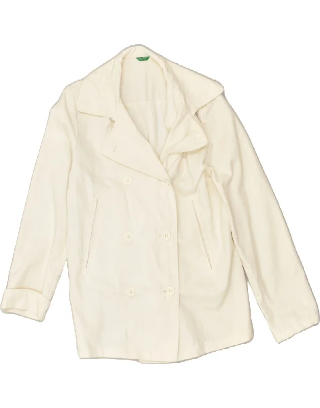 BENETTON Womens Pea Coat UK 14 Medium Off White Cotton