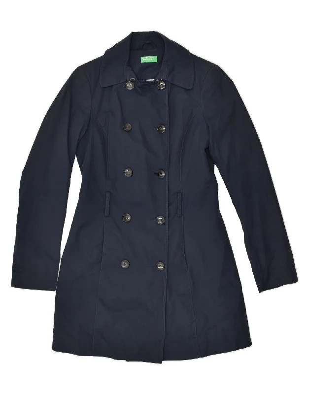 BENETTON Womens Pea Coat UK 6 XS Navy Blue Cotton