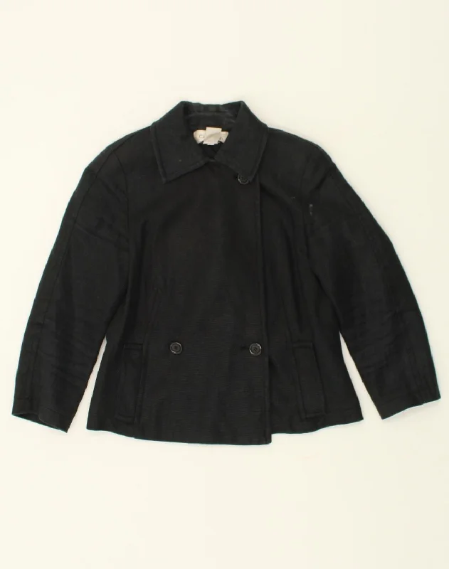 CALVIN KLEIN Womens Pea Coat UK 10 Small Black Linen