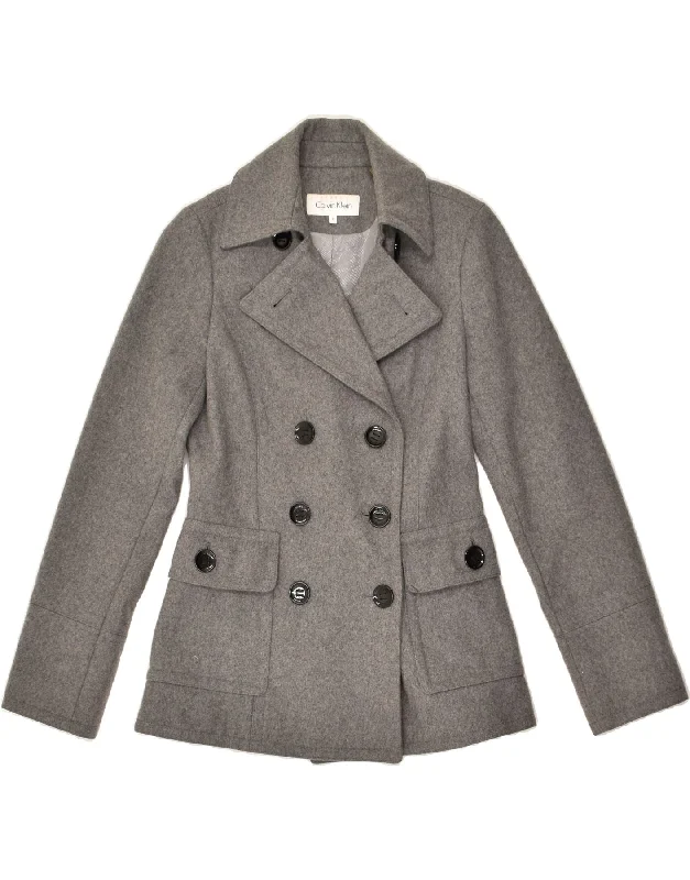 CALVIN KLEIN Womens Pea Coat US 2 XS Grey Wool