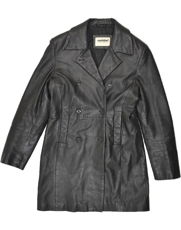 CONBIPEL Womens Leather Coat IT 42 Medium Black Leather