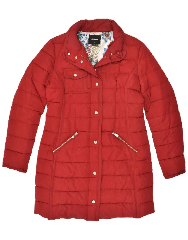 DESIGUAL Womens Padded Coat EU 42 Large Red Polyester