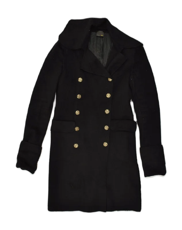 FENDI Womens Double Breasted Coat UK 14 Large Black