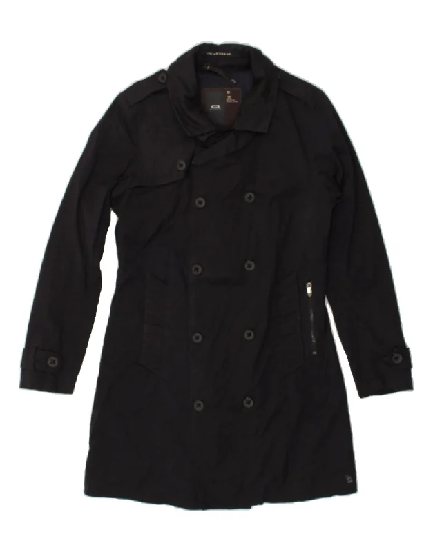 G-STAR Womens Double Breasted Coat UK 12 Medium Black Cotton