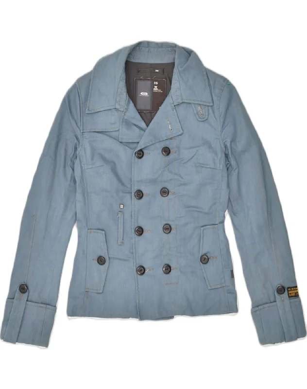 G-STAR Womens Double Breasted Pea Coat UK 4 XS Blue Cotton