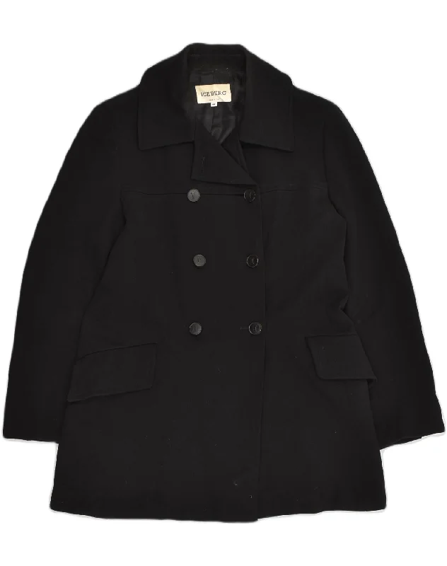 ICEBERG Womens Double Breasted Coat IT 44 Medium Black Polyamide