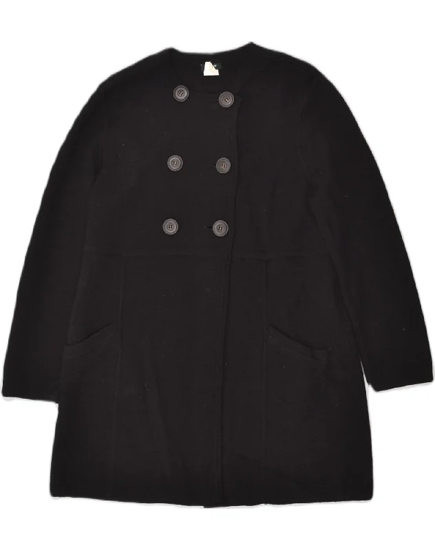 J. CREW Womens Double Breasted Coat UK 12 Medium Black Wool