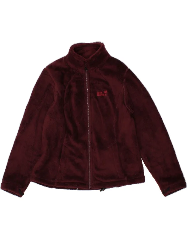 JACK WOLFSKIN Womens Graphic Fleece Jacket UK 16 Large Burgundy Polyester