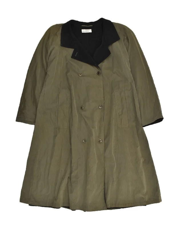 JOBIS Womens Double Breasted Coat UK 14 Medium Khaki Cotton