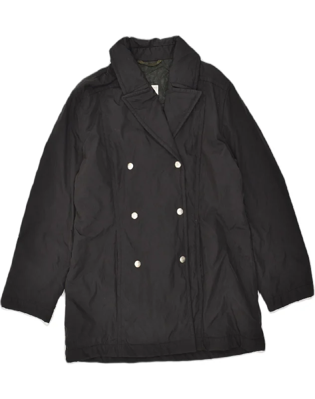 LACOSTE Womens Double Breasted Coat Size 42 Large Black Polyester