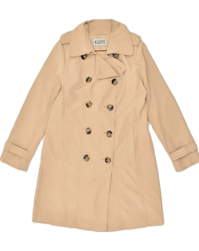 LONDON FOG Womens Double Breasted Coat UK 14 Medium Beige Cotton