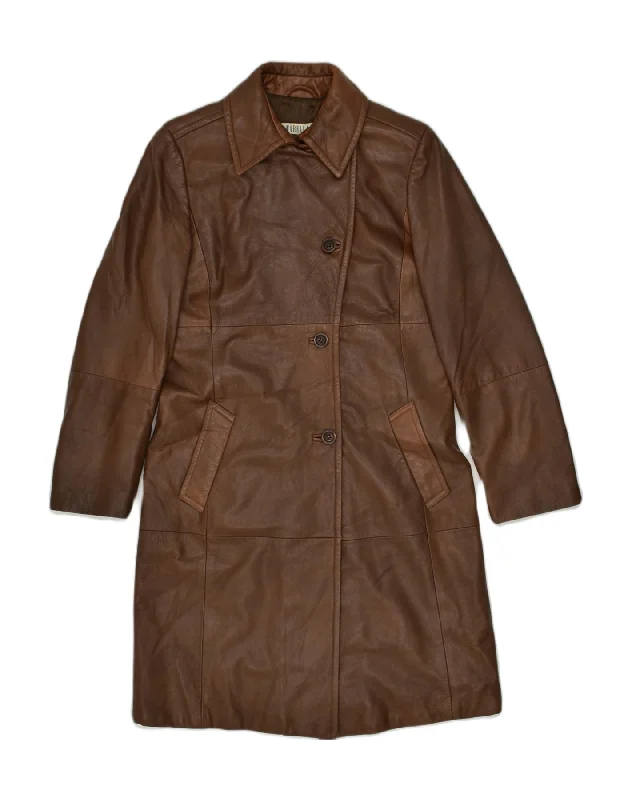 MARELLA Womens Leather Coat UK 10 Small Brown Leather