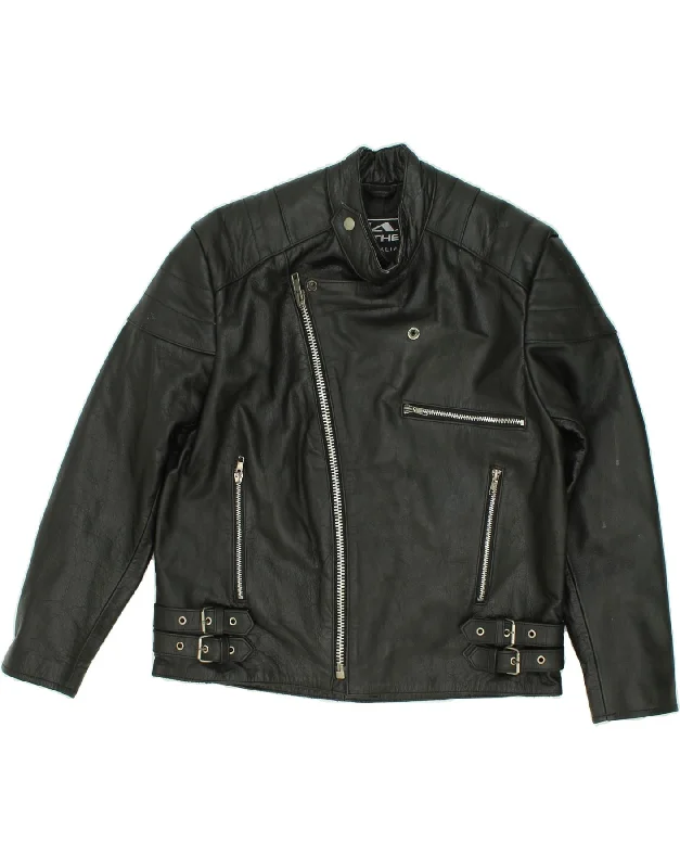 MAS Womens Leather Racer Jacket UK 10 Small Black Leather