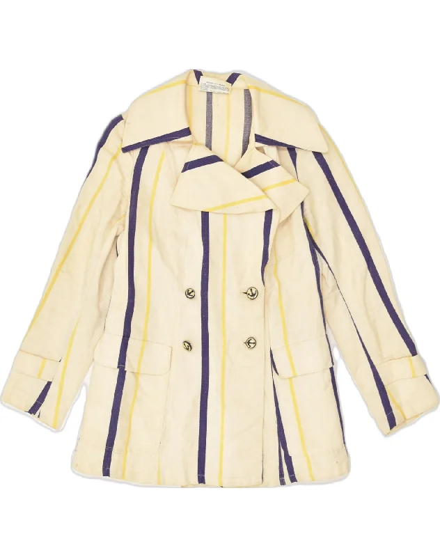 MASKA Womens Pea Coat UK 10 Small Beige Striped Cotton