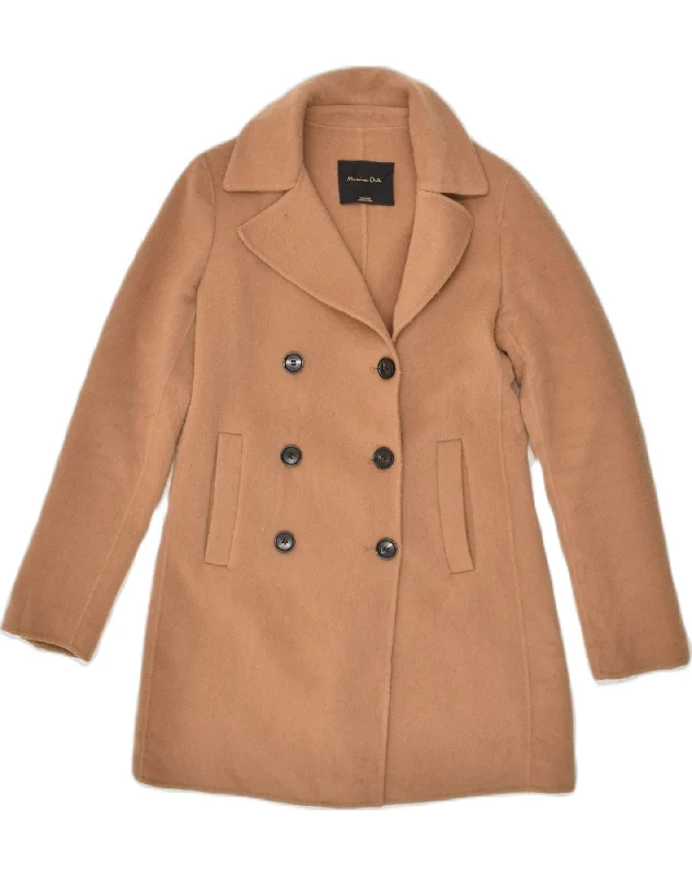 MASSIMO DUTTI Womens Double Breasted Coat EU 36 Small Beige Wool