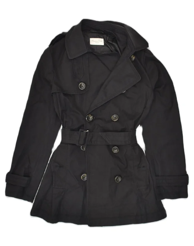 MASSIMO DUTTI Womens Double Breasted Coat UK 10 Small Black Cotton