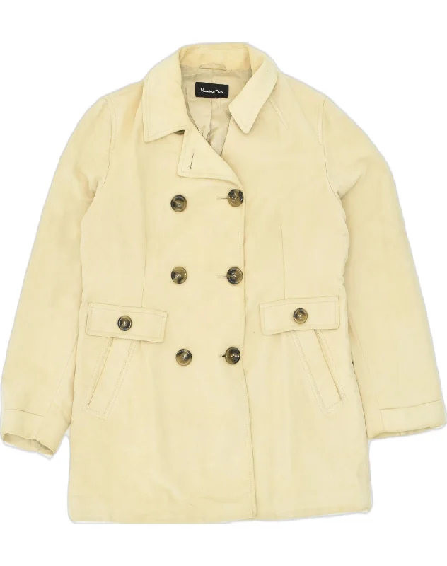 MASSIMO DUTTI Womens Double Breasted Coat UK 14 Large Beige Cotton