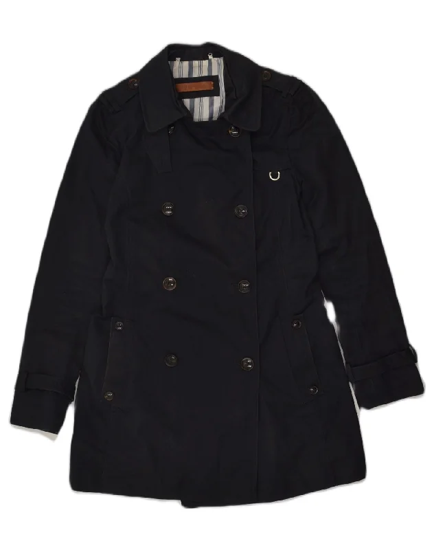 MASSIMO DUTTI Womens Pea Coat UK 10 Small Navy Blue Cotton