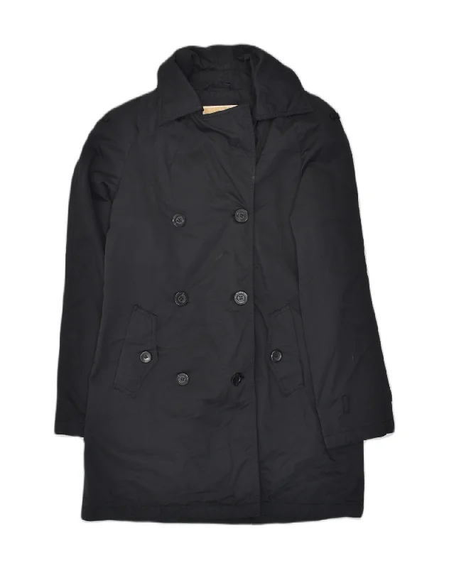 MICHAEL KORS Womens Double Breasted Coat UK 10 Small Black Cotton