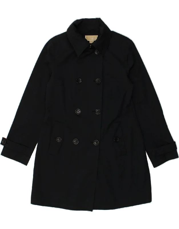 MICHAEL KORS Womens Double Breasted Coat UK 14 Medium Black Cotton