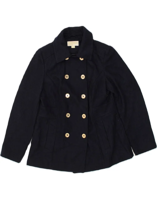 MICHAEL KORS Womens Pea Coat UK 14 Large Navy Blue Wool