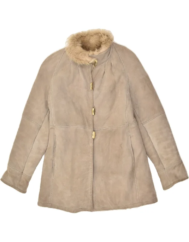 MUFFLON Womens Shearling Coat IT 44 Medium Beige Leather