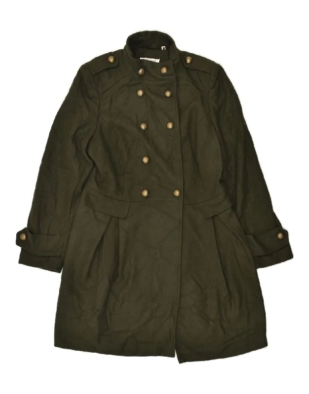 NAF NAF Womens Double Breasted Coat IT 40 Small Khaki Wool