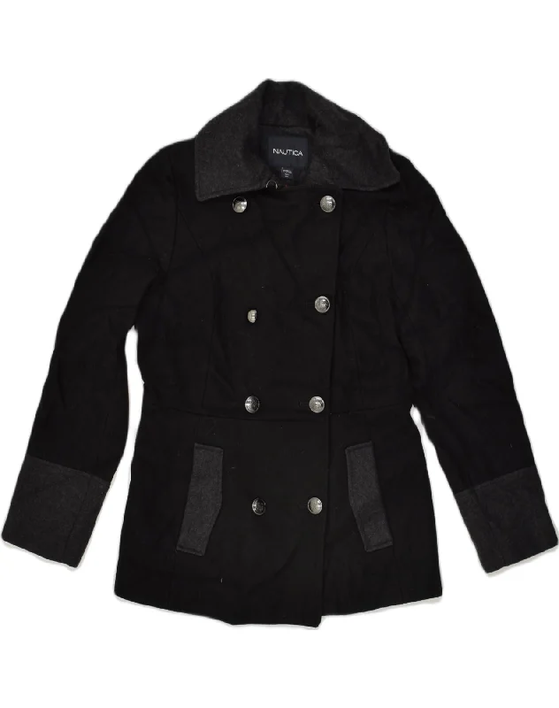 NAUTICA Womens Pea Coat UK 10 Small Black Wool