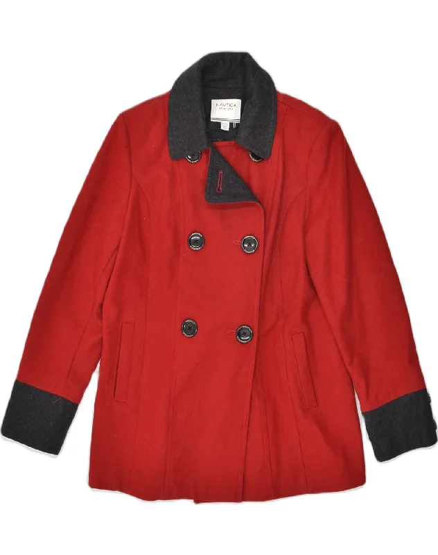 NAUTICA Womens Pea Coat UK 16 Large Red Wool