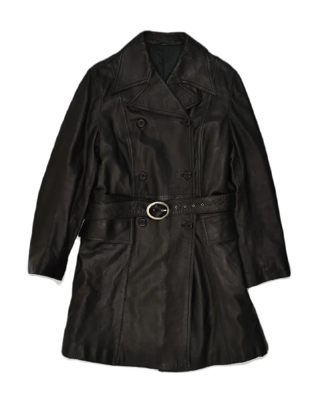 NAZARENO GABRIELLI Womens Double Breasted Coat IT 39 Small Black Leather