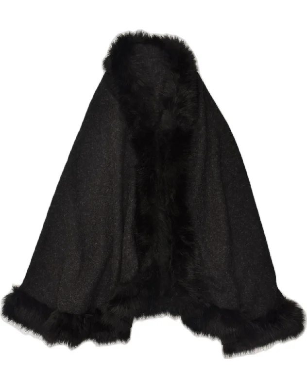 NUNA LIE Womens Poncho Coat One size Black Acrylic