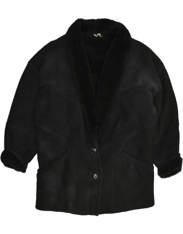 OLIVIERI Womens Shearling Coat EU 44 XL Black