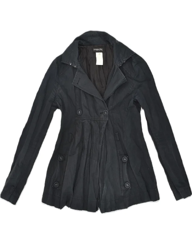 PATRIZIA PEPE Womens Double Breasted Coat IT 44 Medium Black Cotton