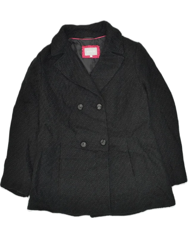 PER UNA Womens Double Breasted Coat UK 18 XL Black Acrylic