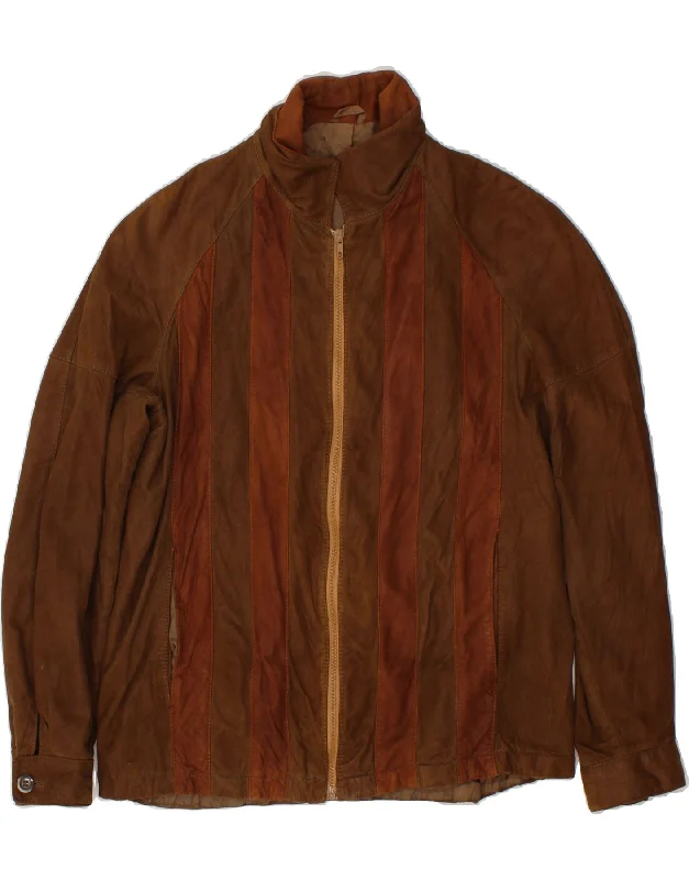 PICCADILLY Womens Bomber Suede Jacket IT 50 Large Brown Striped