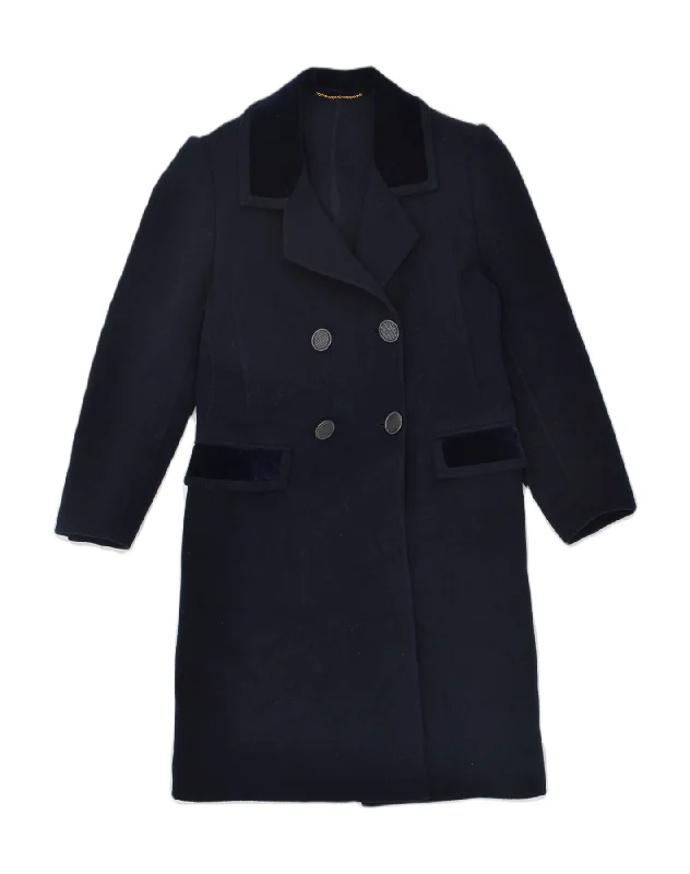 PICCADILLY Womens Double Breasted Coat IT 46 Large Navy Blue Wool