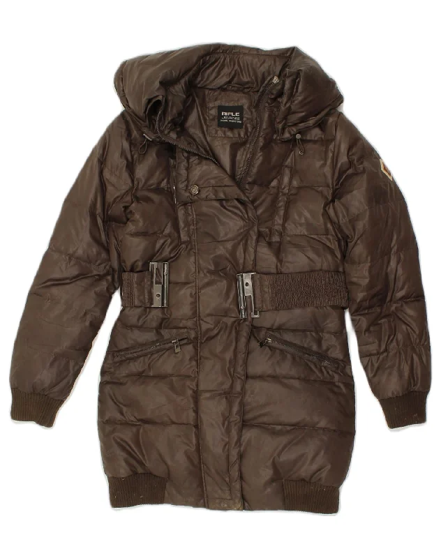 RIFLE Womens Padded Coat UK 14 Medium Brown Polyester