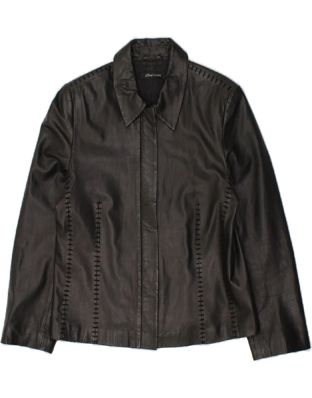 S.OLIVER Womens Leather Jacket IT 40 Small Black Leather