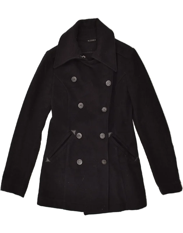 SISLEY Womens Pea Coat IT 42 Medium Black Wool